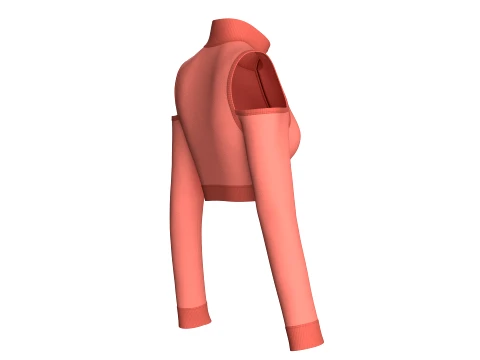 Girls Cold Shoulder Quarter-Zip Crop Top 3D Model