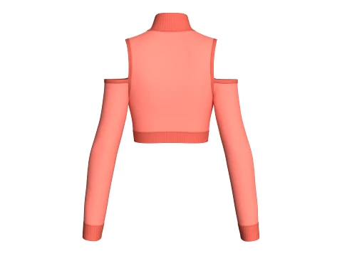 Girls Cold Shoulder Quarter-Zip Crop Top 3D Model