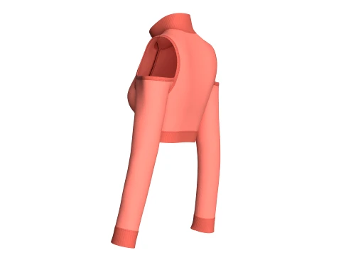 Girls Cold Shoulder Quarter-Zip Crop Top 3D Model
