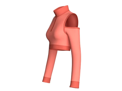 Girls Cold Shoulder Quarter-Zip Crop Top 3D Model