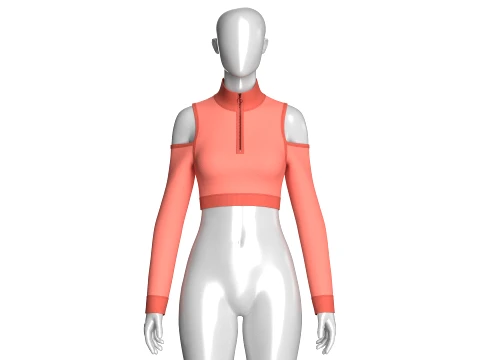 Girls Cold Shoulder Quarter-Zip Crop Top 3D Model