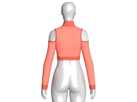 Girls Cold Shoulder Quarter-Zip Crop Top 3D Model