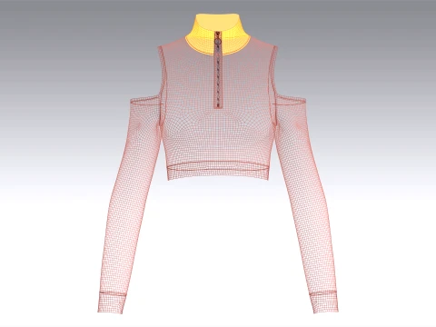 Girls Cold Shoulder Quarter-Zip Crop Top 3D Model