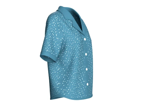 Girls Short Sleeve Notch Collar Polka Dot Shirt 3D Model