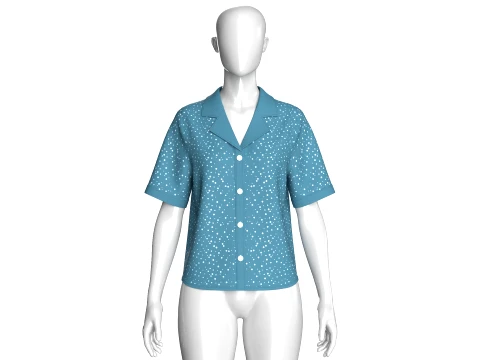 Girls Short Sleeve Notch Collar Polka Dot Shirt 3D Model