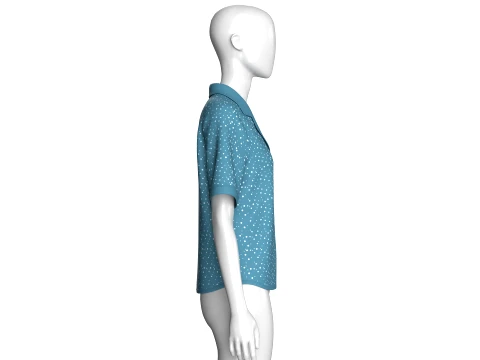 Girls Short Sleeve Notch Collar Polka Dot Shirt 3D Model