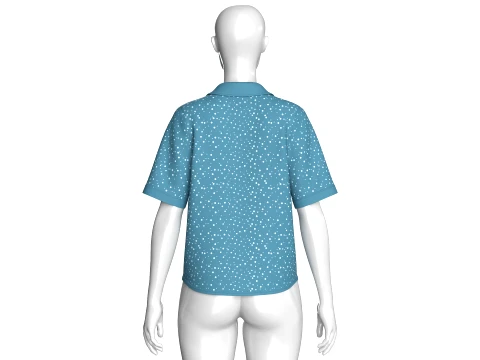 Girls Short Sleeve Notch Collar Polka Dot Shirt 3D Model