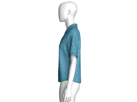 Girls Short Sleeve Notch Collar Polka Dot Shirt 3D Model