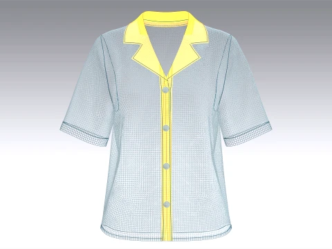 Girls Short Sleeve Notch Collar Polka Dot Shirt 3D Model