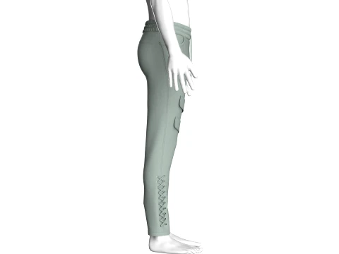 Men Lower Leg Lace-Up Pocket Pant 3D Model