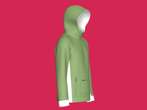 Moletom masculino verde com meio z&iacute;per e bolso com z&iacute;per Modelo 3D