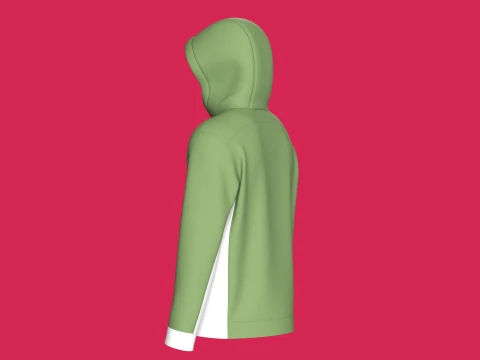 Moletom masculino verde com meio z&iacute;per e bolso com z&iacute;per Modelo 3D