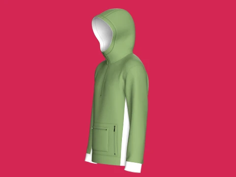 Moletom masculino verde com meio z&iacute;per e bolso com z&iacute;per Modelo 3D