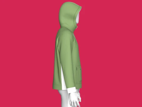 Moletom masculino verde com meio z&iacute;per e bolso com z&iacute;per Modelo 3D