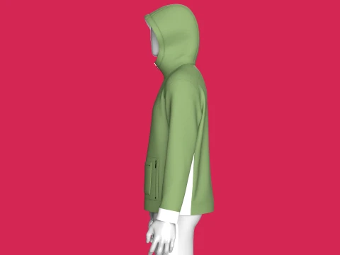 Moletom masculino verde com meio z&iacute;per e bolso com z&iacute;per Modelo 3D
