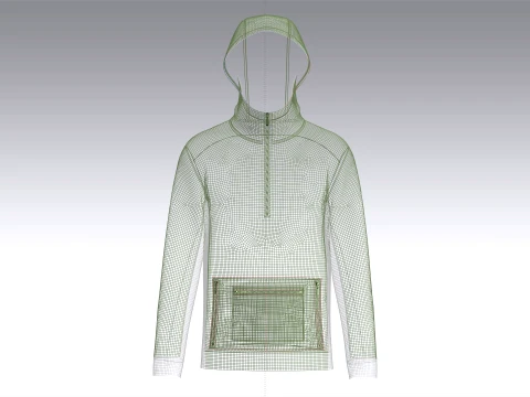 Moletom masculino verde com meio z&iacute;per e bolso com z&iacute;per Modelo 3D
