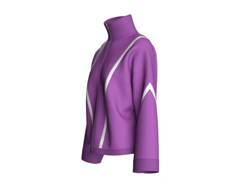 Girls Oversized Zip-Up Piping Jacket 3D Model