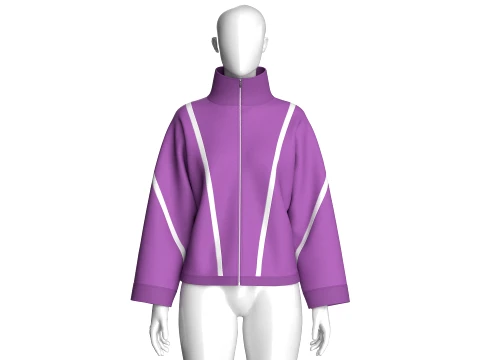 Girls Oversized Zip-Up Piping Jacket 3D Model