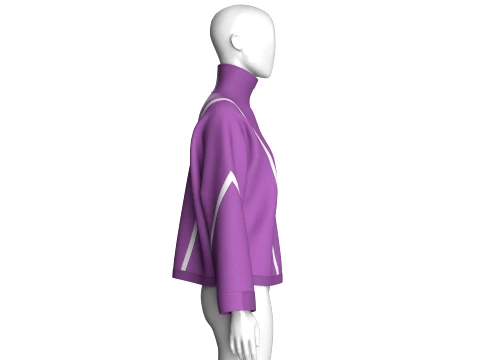 Girls Oversized Zip-Up Piping Jacket 3D Model