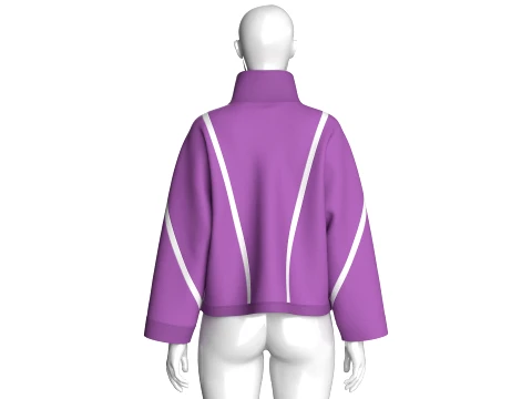 Girls Oversized Zip-Up Piping Jacket 3D Model