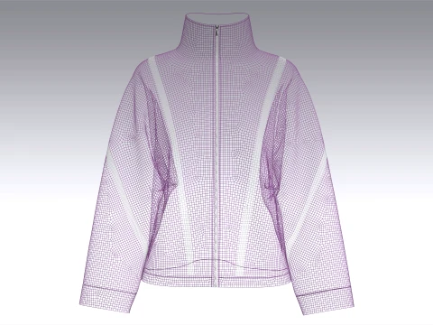 Girls Oversized Zip-Up Piping Jacket 3D Model