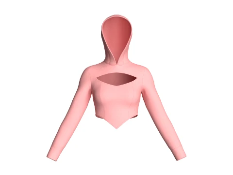 Girls Chest Cut-Out Cropped Hoodie 3D Model
