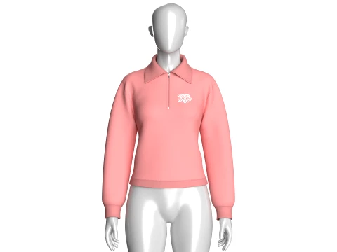 Moletom polo feminino com z&iacute;per quarto Modelo 3D