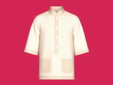 Men Half-Sleeve Kurta With Striped 3D Model