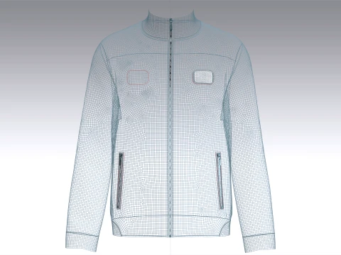Men Zip-Up High Neck Jacket With Patch 3D Model