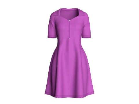 Girls Quarter-Zip Short Sleeve Midi Dress 3D Model