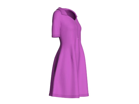 Girls Quarter-Zip Short Sleeve Midi Dress 3D Model