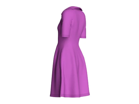 Girls Quarter-Zip Short Sleeve Midi Dress 3D Model