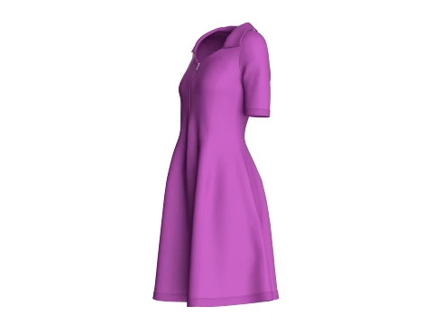 Girls Quarter-Zip Short Sleeve Midi Dress 3D Model