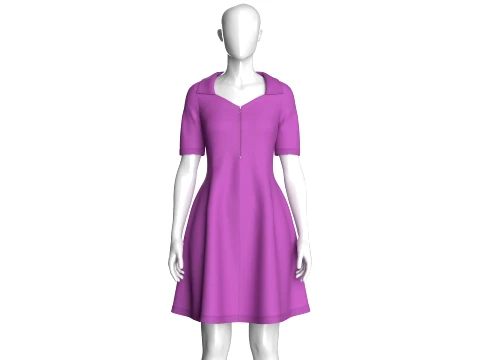 Girls Quarter-Zip Short Sleeve Midi Dress 3D Model