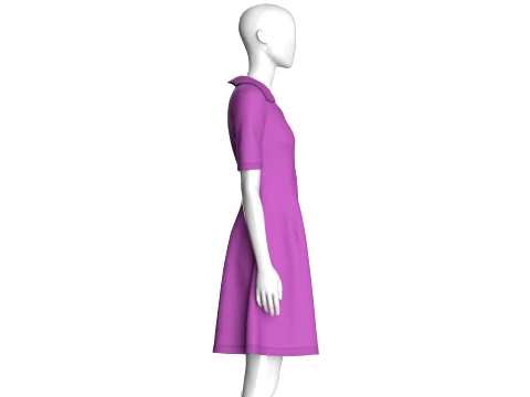 Girls Quarter-Zip Short Sleeve Midi Dress 3D Model