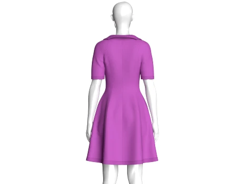 Girls Quarter-Zip Short Sleeve Midi Dress 3D Model