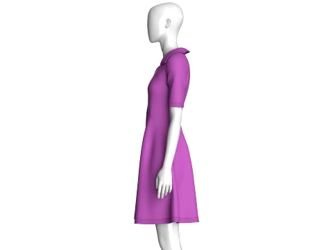 Girls Quarter-Zip Short Sleeve Midi Dress 3D Model