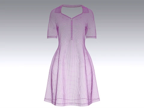 Girls Quarter-Zip Short Sleeve Midi Dress 3D Model