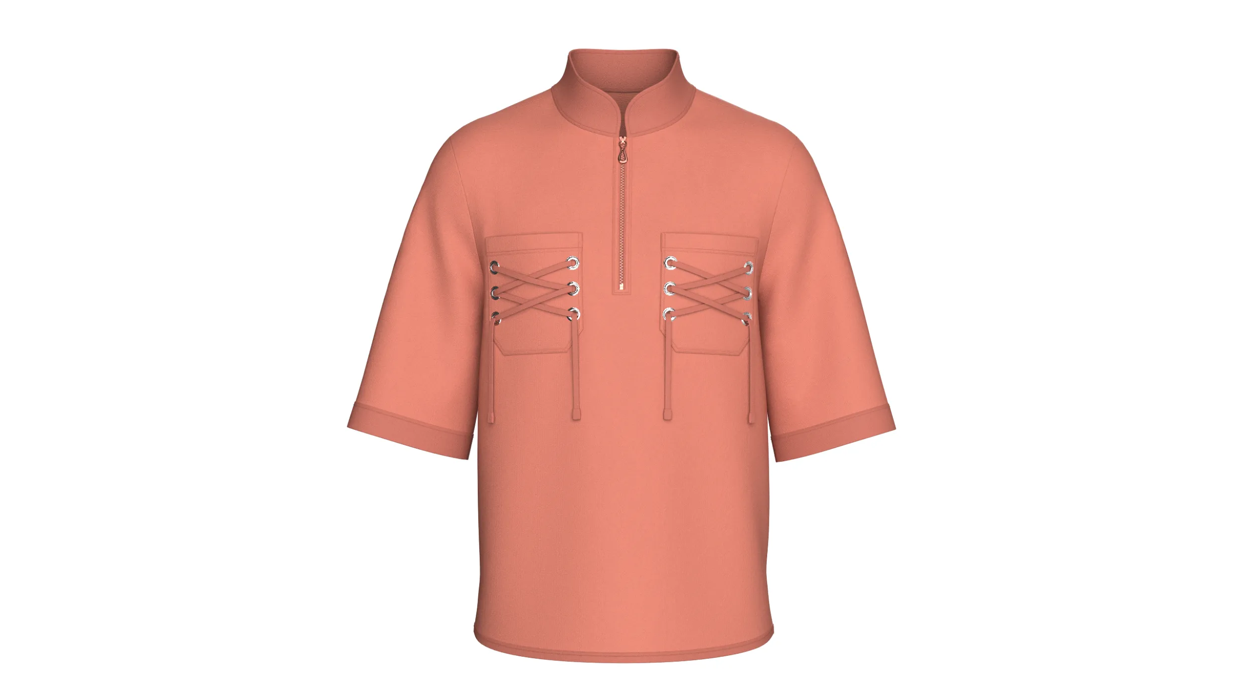 Men Quarter-Zip Shirt With Lace Up Pocket 3D Model .c4d .max .obj .3ds .fbx .stl .blend 