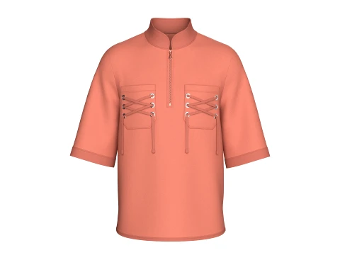 Men Quarter-Zip Shirt With Lace Up Pocket 3D Model