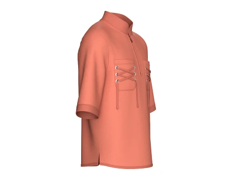 Men Quarter-Zip Shirt With Lace Up Pocket 3D Model