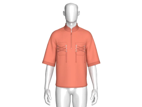 Men Quarter-Zip Shirt With Lace Up Pocket 3D Model