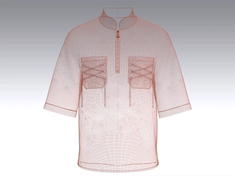 Men Quarter-Zip Shirt With Lace Up Pocket 3D Model