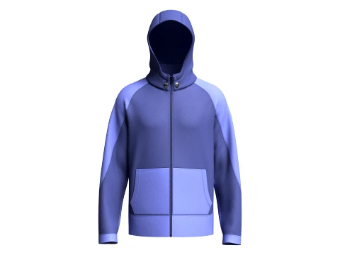 Men Zip-Up Color Blocked Raglan Hooded Jacket 3D Model