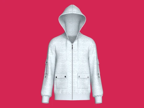 Men Multi Pocket Zip-Up Hoodie With Melange 3D Model