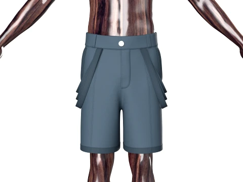 Men High Waist Side Strap Utility Shorts 3D Model