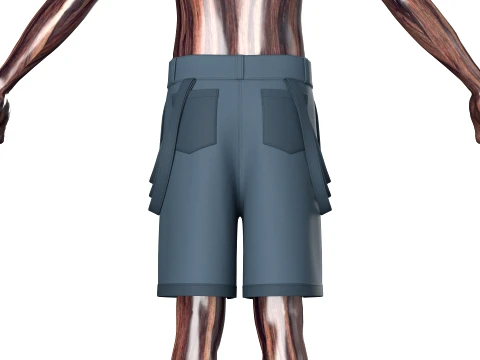Men High Waist Side Strap Utility Shorts 3D Model