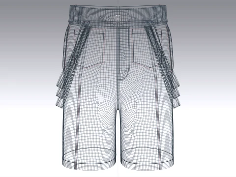 Men High Waist Side Strap Utility Shorts 3D Model