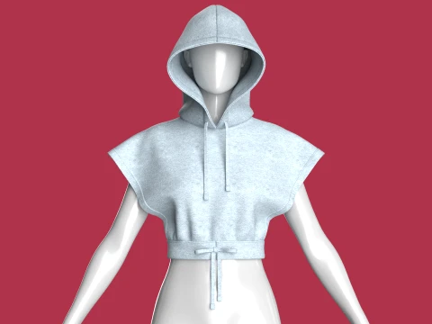 Girls Sleeveless Crop Hoodie 3D Model