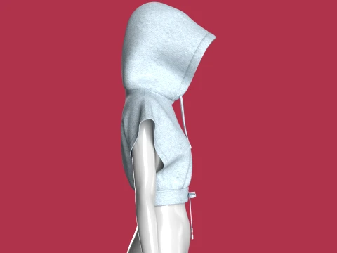 Girls Sleeveless Crop Hoodie 3D Model